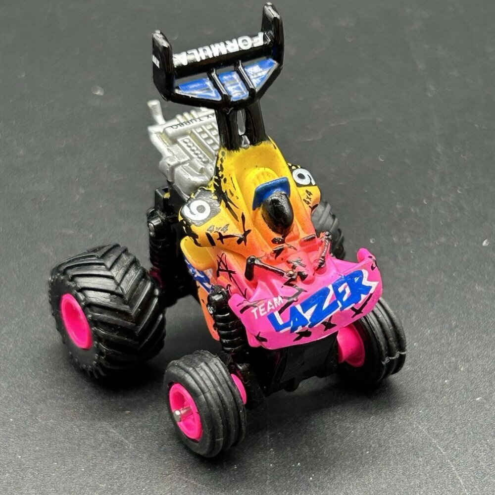 Vintage 90s Micro Machines TEAM LAZER Monster Truck Pink Yellow Galoob Tuff Trax